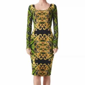 NWT Alice + Olivia Rendezvous Print Delora Body Con Midi Dress Green Paisley 2